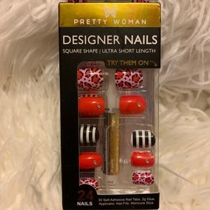 Pink/Red Cheetah Glue on Nails with Jewels